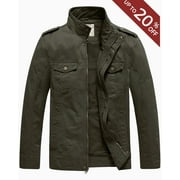 WenVen Men's Spring Lightweight Cotton Jacket Long Sleeve Utility Work Jacket Green L